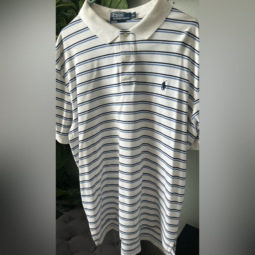 Striped Polo Shirt - White and Blue